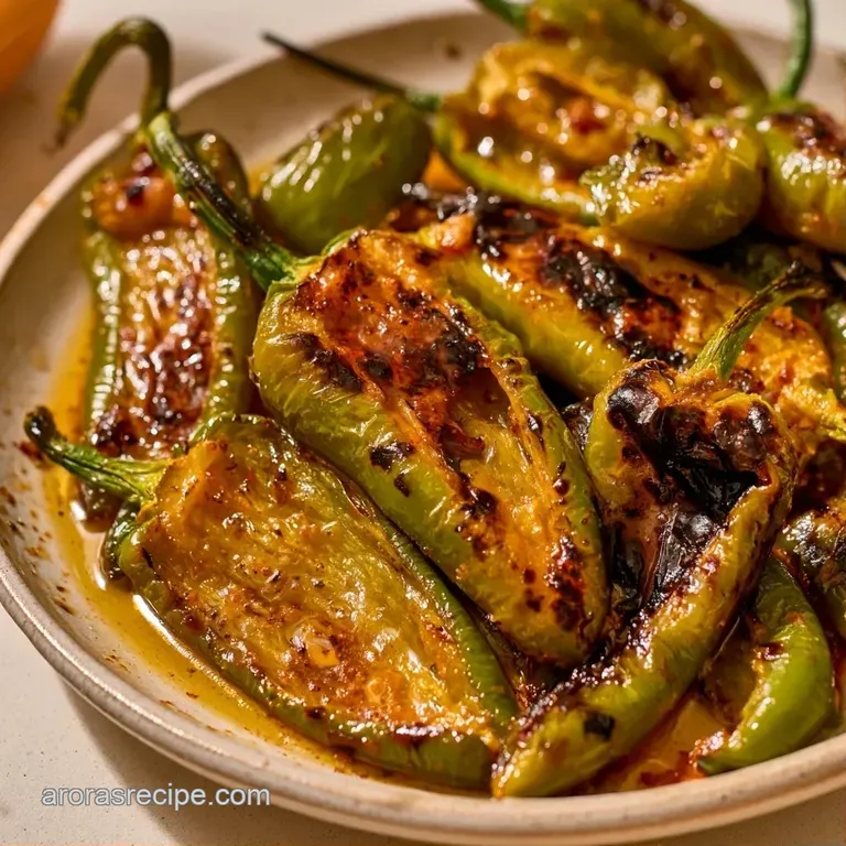 Roasted green chiles arranged neatly on a wooden board, garnished with fresh cilantro and lime wedges