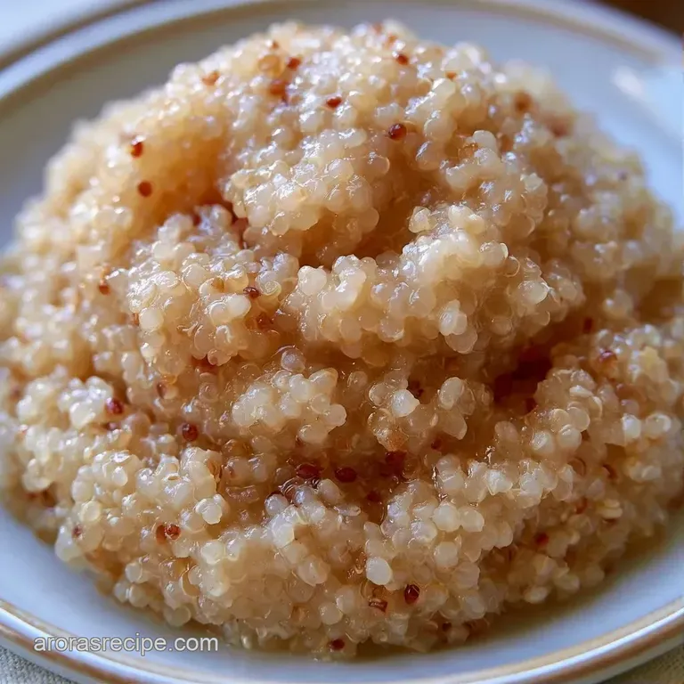 Light-colored grains piled high in a minimalist bowl, garnished with a sprig of parsley and a drizzle of olive oil.