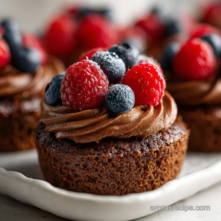 A decadent brownie cupcake on a plate, showcasing the dark chocolate frosting, colorful sprinkles, and fudgy brownie texture.