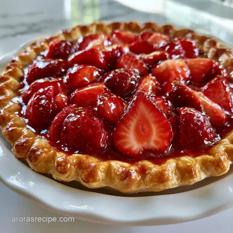 A neat slice of berry pie on a white ceramic plate, topped with a dollop of whipped cream and a fresh mint leaf.