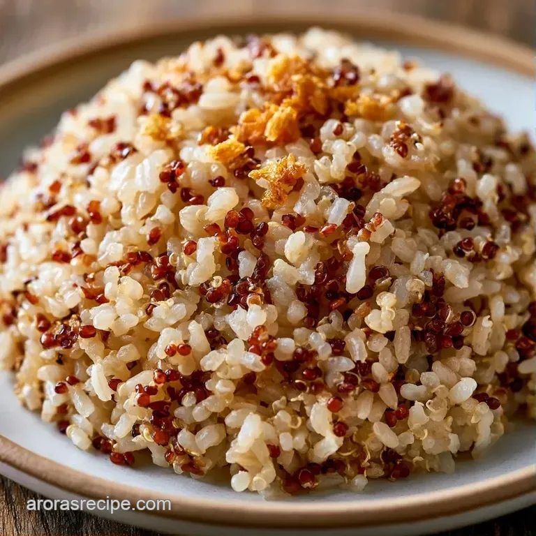 Hearty brown and gold grains piled high on a white plate, garnished with chopped parsley and a drizzle of olive oil.