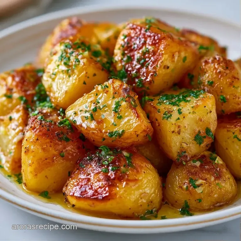 A heap of golden potato wedges in a white ceramic bowl, sprinkled with chopped green herbs and coarse sea salt.