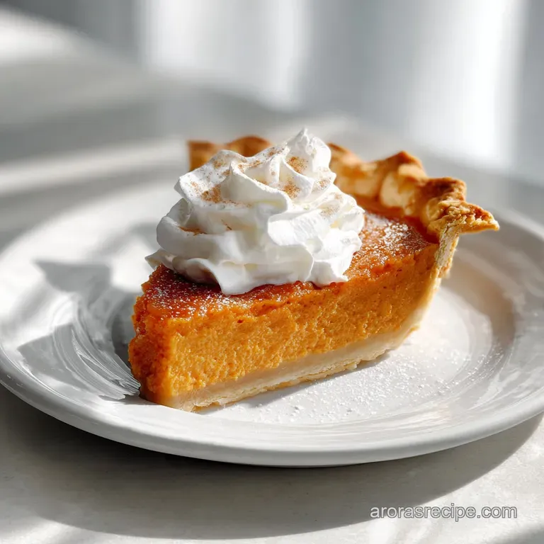 Slice of sweet potato pie on a white plate, dusted with cinnamon. Creamy filling contrasts with the crisp, browned edges o...