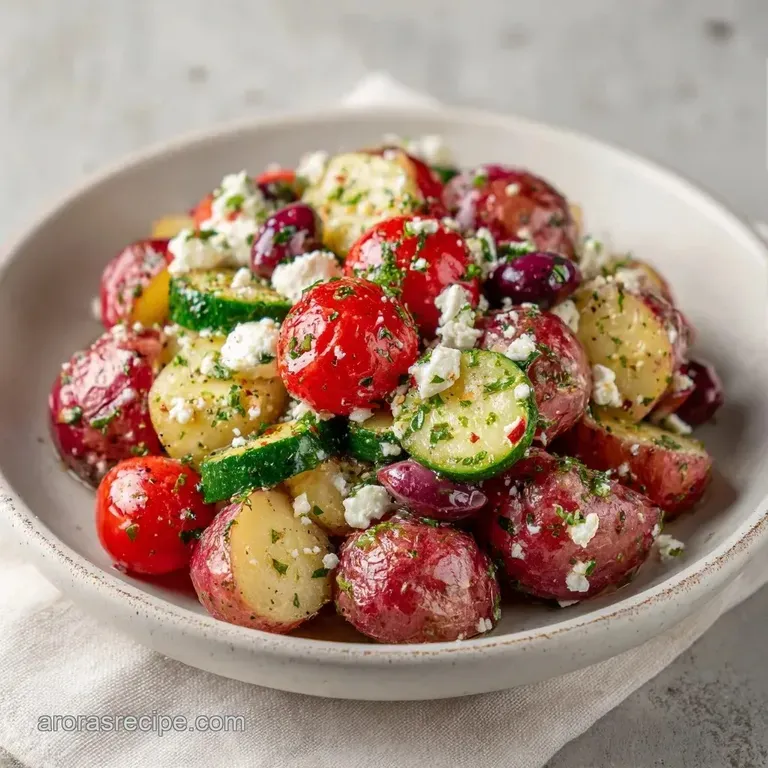 Vibrant cubes of potato and crumbled white cheese served in a rustic bowl with a sprinkle of fresh green parsley