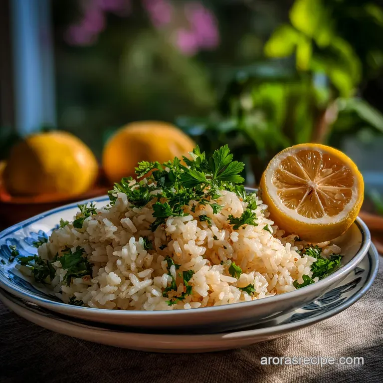 A vibrant mound of Greek rice glistens. Sprigs of dill & parsley add freshness to this rustic, yet elegant dish.