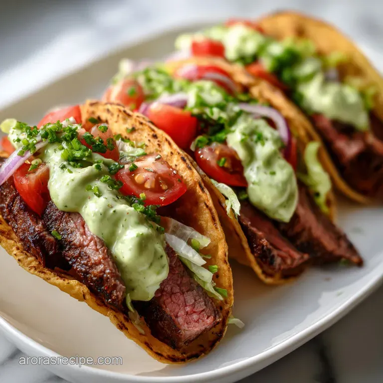 Flank Steak Tacos: Seared Beef Crema presentation