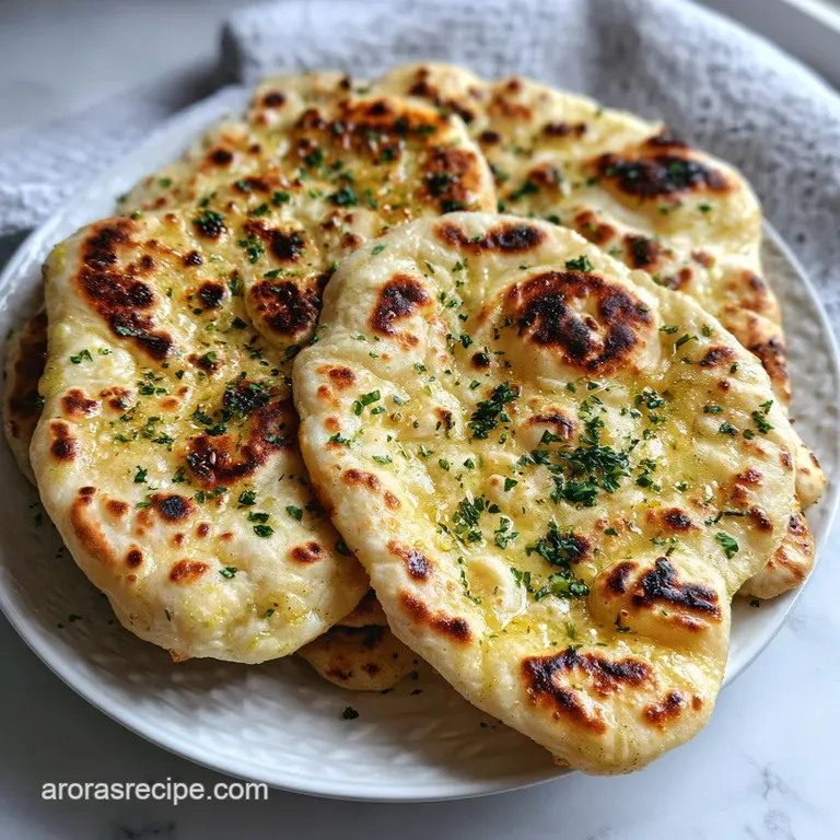 Perfectly puffed naan bread, served on a linen napkin. Hints of steam rising, promising a warm, doughy bite.