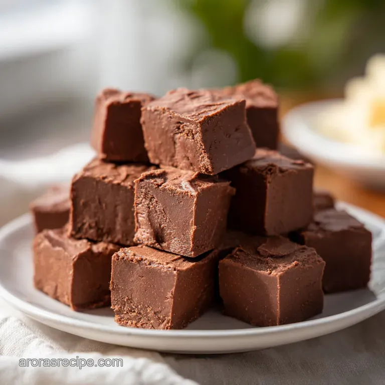 A single square of fudge, showcasing the creamy dark chocolate and soft marshmallow, garnished with a dusting of cocoa pow...
