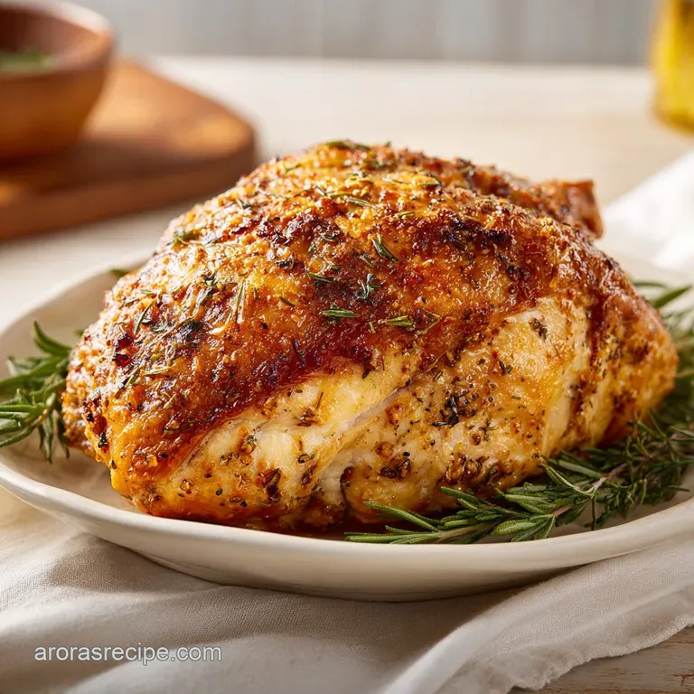 Slices of tender, moist turkey breast fanned out on a rustic platter with fresh rosemary sprigs.