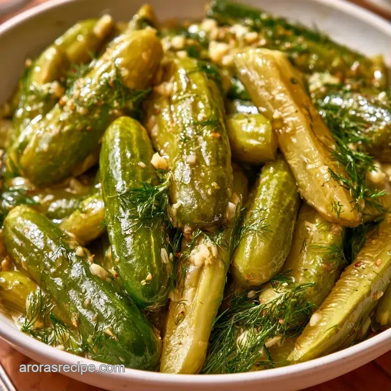 Crisp, vibrant green pickle slices neatly arranged on a white ceramic plate, garnished with fresh dill sprigs.