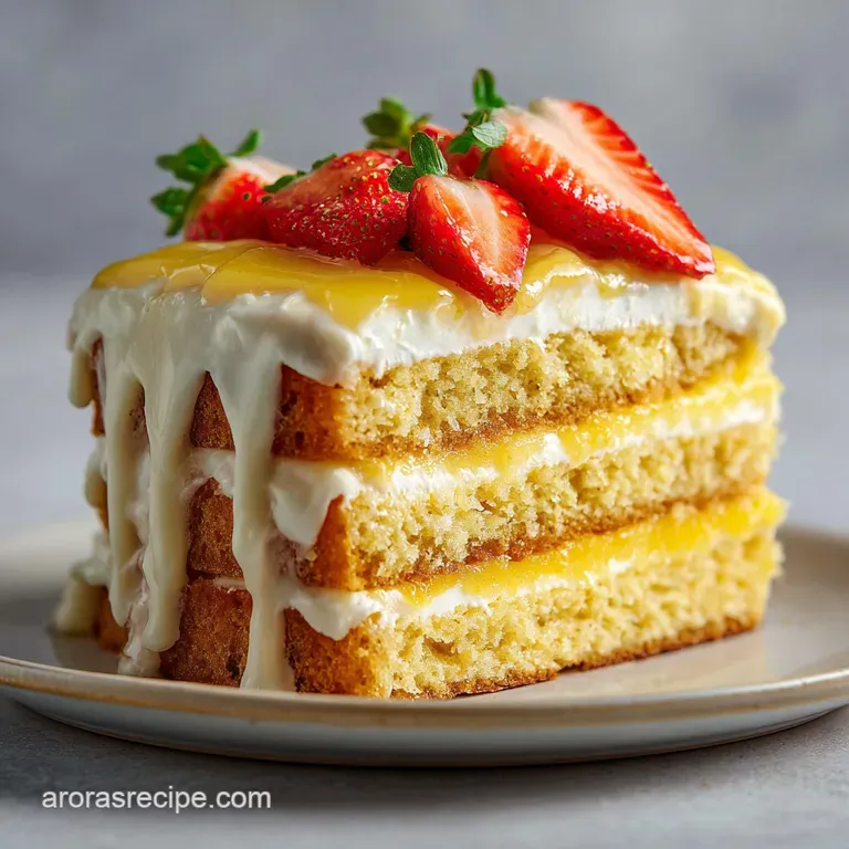 Slice of layered cornbread cake with a pat of melting butter. Sweet honey drizzle glistens on the moist, crumbly texture.