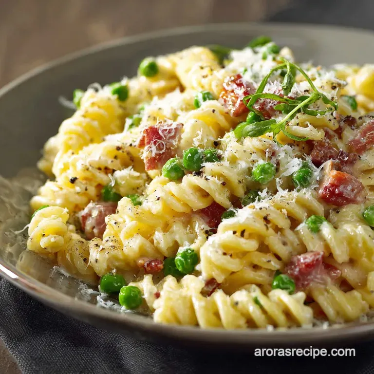 Fusilli Whirlwinds with Lemon Cream Smoked Pancetta and Sweet Peas presentation
