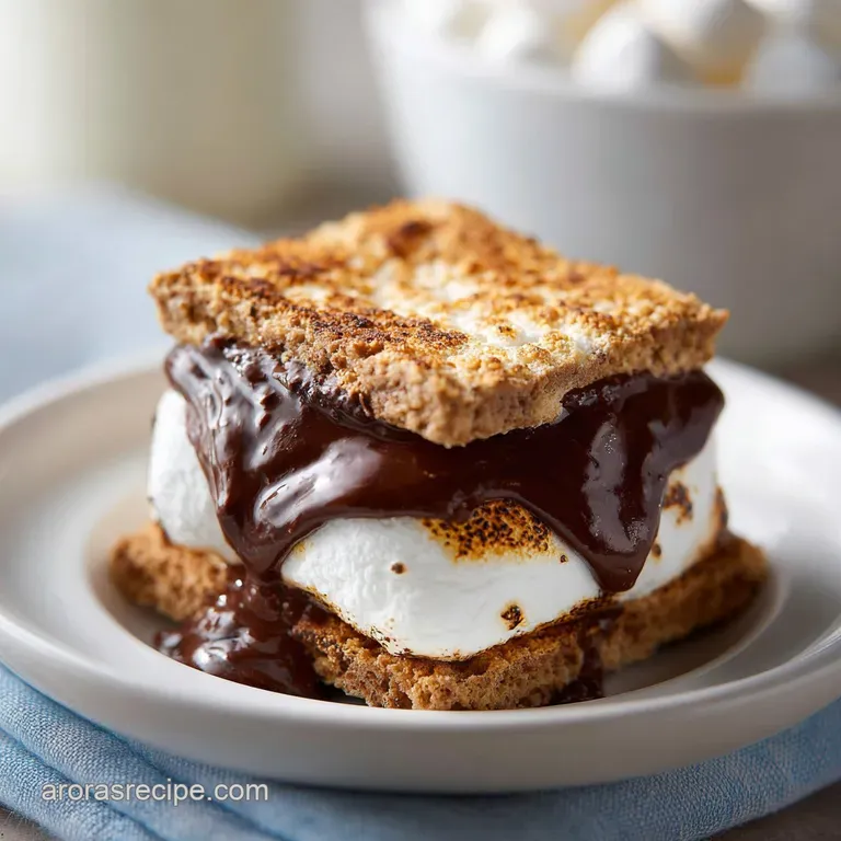 Creamy chocolate marshmallow dip in a ramekin, adorned with toasted marshmallows and chocolate shavings, served with straw...