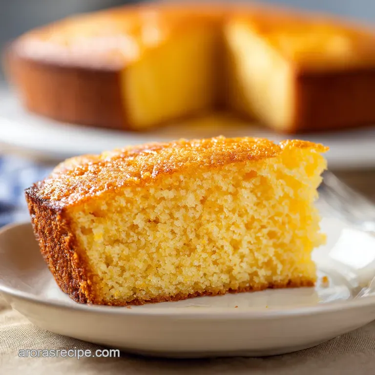 A wedge of warm, yellow cornbread drizzled with golden honey, plated beside a pat of melting butter and fresh thyme sprig.