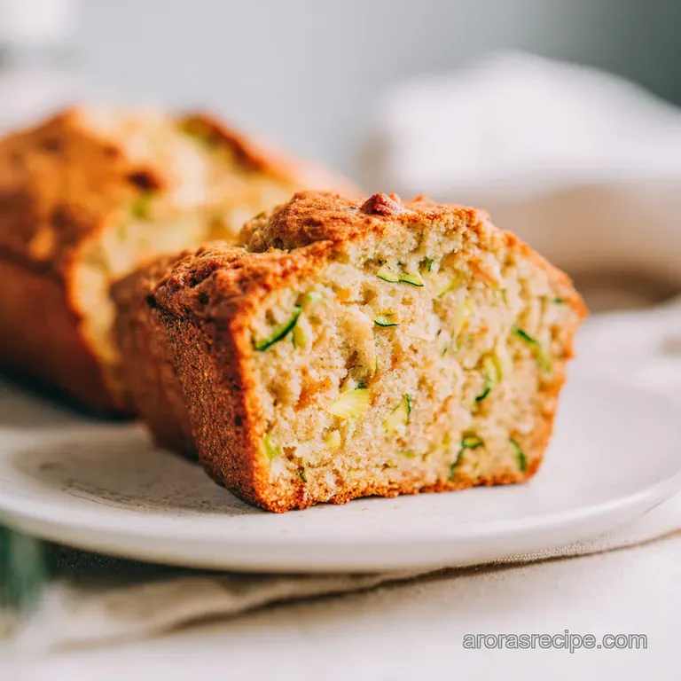 Slices of moist zucchini bread, showcasing its dense texture and green specks, arranged invitingly on a rustic plate.