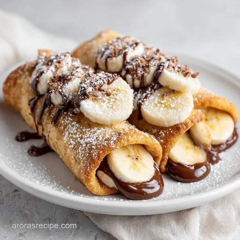 A platter of golden pastries dusted with powdered sugar and served with fresh sliced bananas on a white plate.