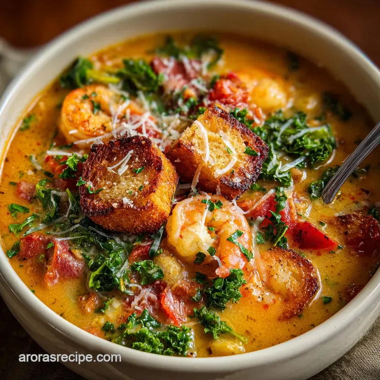 A steaming bowl of Tuscan soup, garnished with crusty bread, showcases the rustic, comforting textures and vibrant colors.