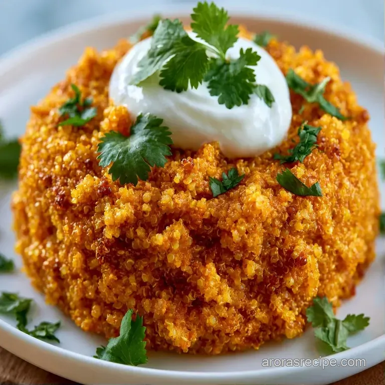 A colorful mound of spice-rubbed grains topped with a dollop of white yogurt and a bright yellow lemon wedge.