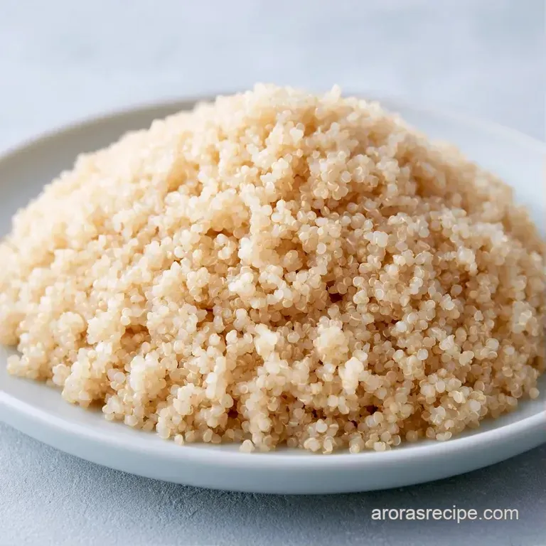 A neat mound of fluffy, cream-colored grains topped with a sprig of fresh parsley on a matte grey dinner plate.