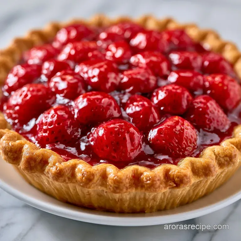 A slice of red berry pie with a crumbly gold crust on a white plate, topped with a swirl of fresh whipped cream.