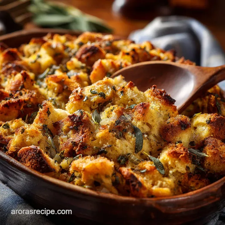 Homemade Stuffing: the Proper Sage Onion Classic with a Crispy Top presentation