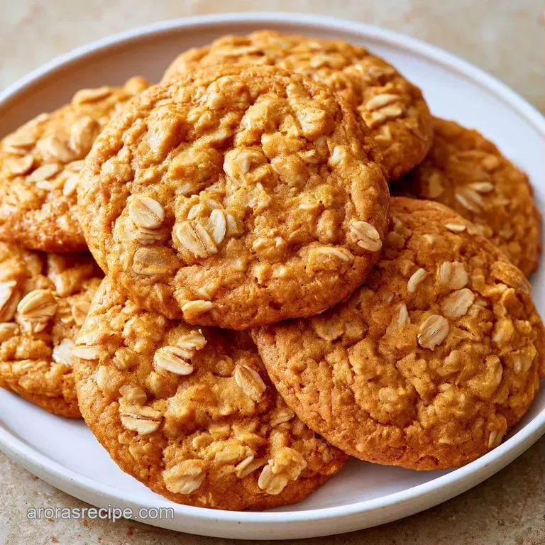A stack of chewy orange cookies on a white ceramic plate, topped with creamy yogurt and a dusting of cinnamon.