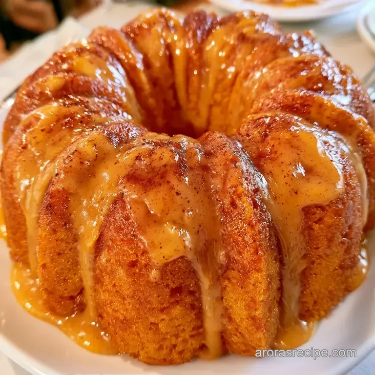 A slice of spiced orange cake on a white plate, featuring a thick dripping glaze and a dusting of cinnamon powder