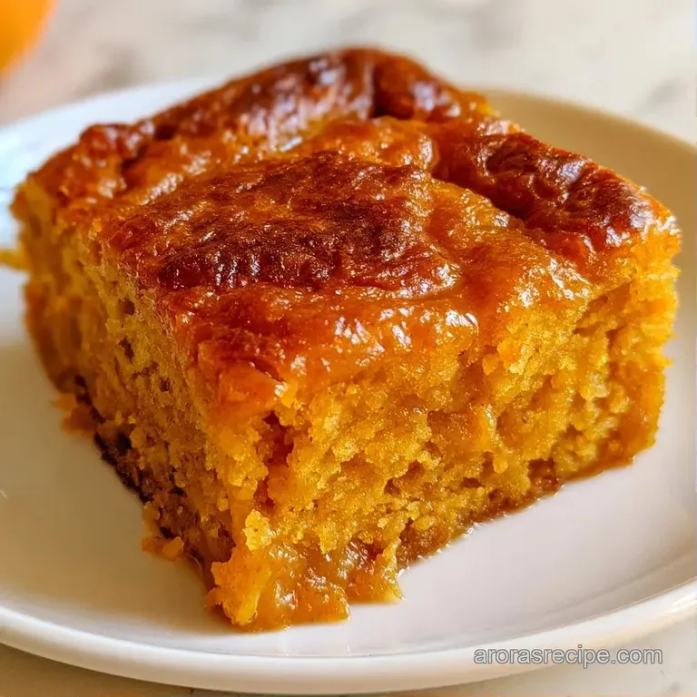 Neatly sliced orange cake squares arranged on a white platter, finished with thick swirls of velvety white frosting.