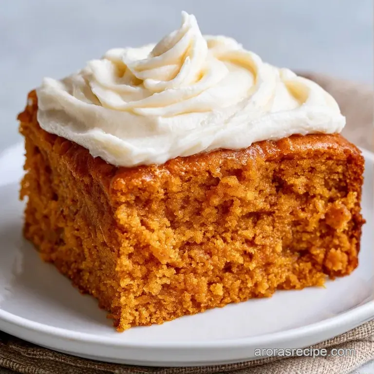 Elegant slice of orange-hued cake with creamy white swirls on a minimalist plate, dusted with a pinch of cinnamon.