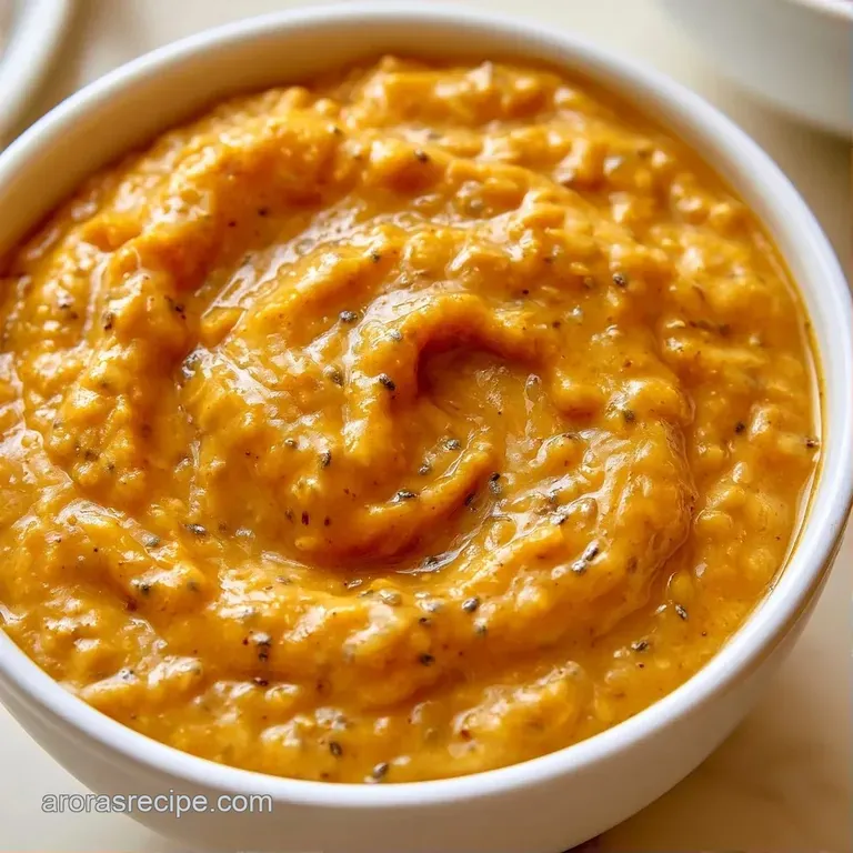 Orange-hued creamy oats in a glass jar, garnished with a smooth swirl of yogurt and a rustic cinnamon stick.