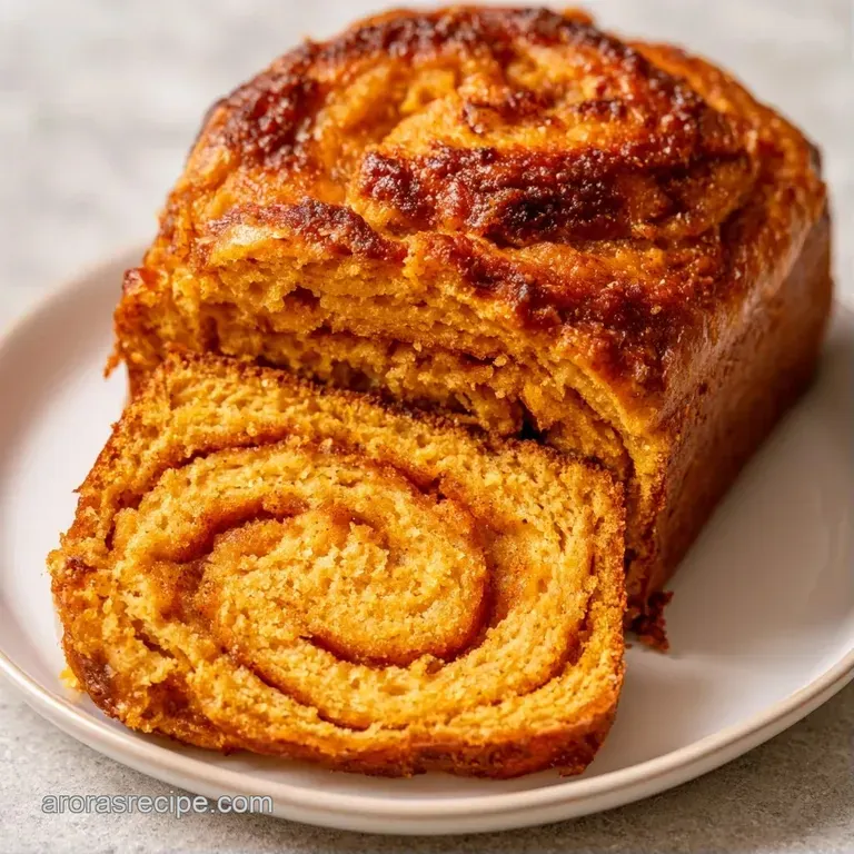 Sliced orange swirls of soft bread arranged on a white ceramic plate, dusted with a light coating of powdered sugar.