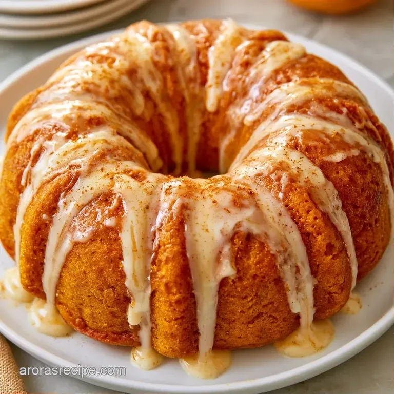 A slice of spiced orange cake on a white plate, topped with a swirl of whipped cream and a dusting of cinnamon