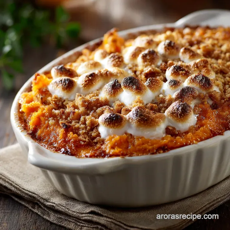 Copycat Ruths Chris Sweet Potato Casserole with Decadent Pecan Praline Topping presentation