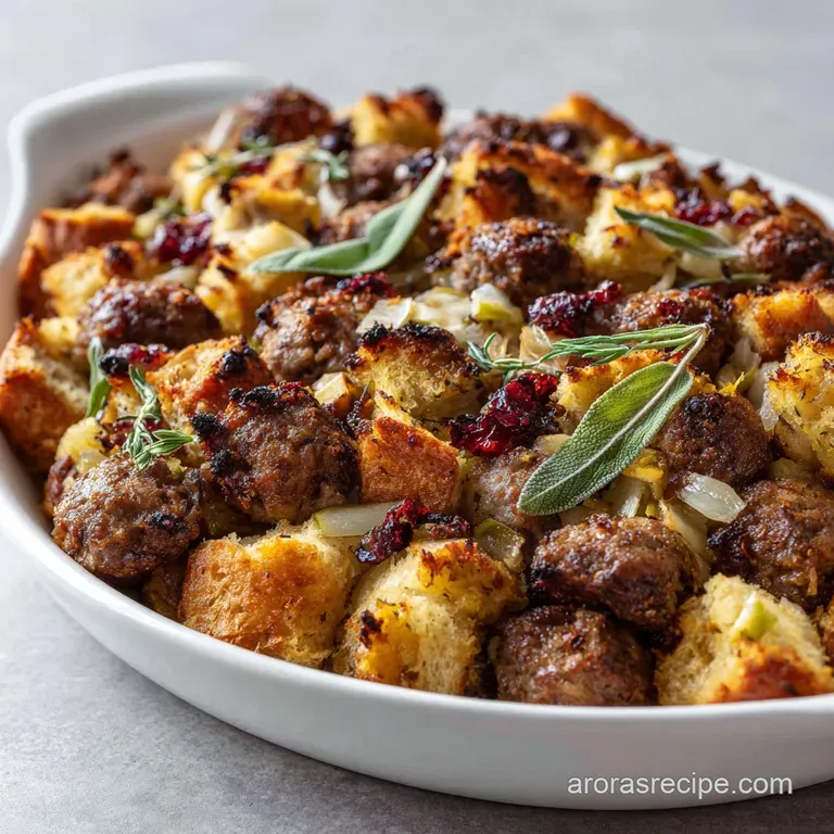Thanksgiving Stuffing with Sausage Sage and Apple (Baked Outside the Bird) presentation