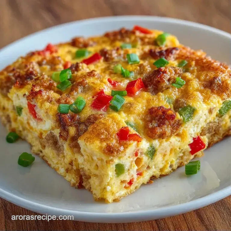 A square slice of cheesy egg bake garnished with fresh cilantro and sliced avocado on a white ceramic plate.