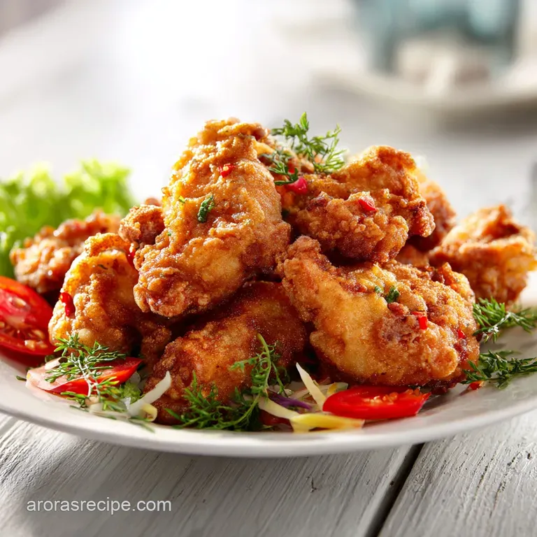 Perfectly fried chicken drumsticks artfully arranged on a rustic wooden board with fresh herb garnish.