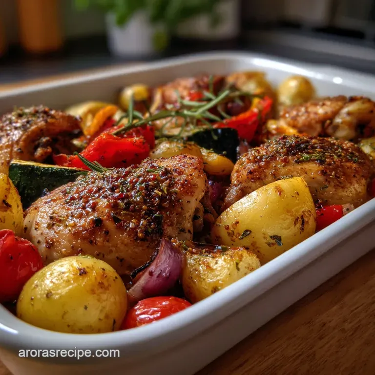 Plated chicken & vegetables: Juicy chicken thigh with crispy skin, vibrant peppers, and tender broccoli. Appetizing and ...