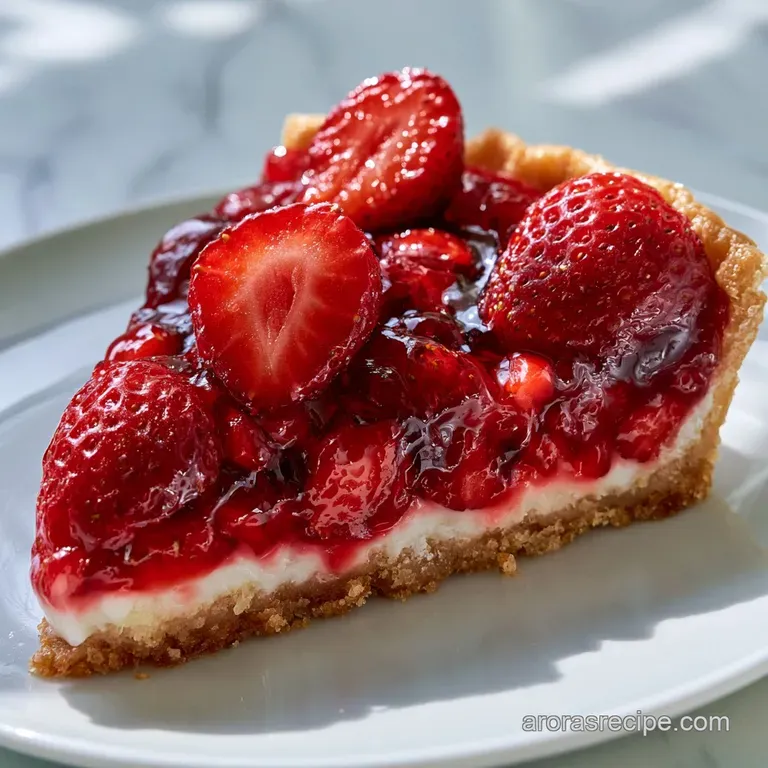 A slice of glazed red fruit on a porcelain plate, topped with a cloud of white whipped cream and mint.
