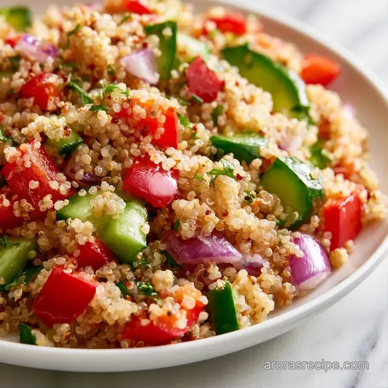 A bright grain salad served in a shallow bowl, garnished with lemon slices and a sprinkle of fresh green herbs.