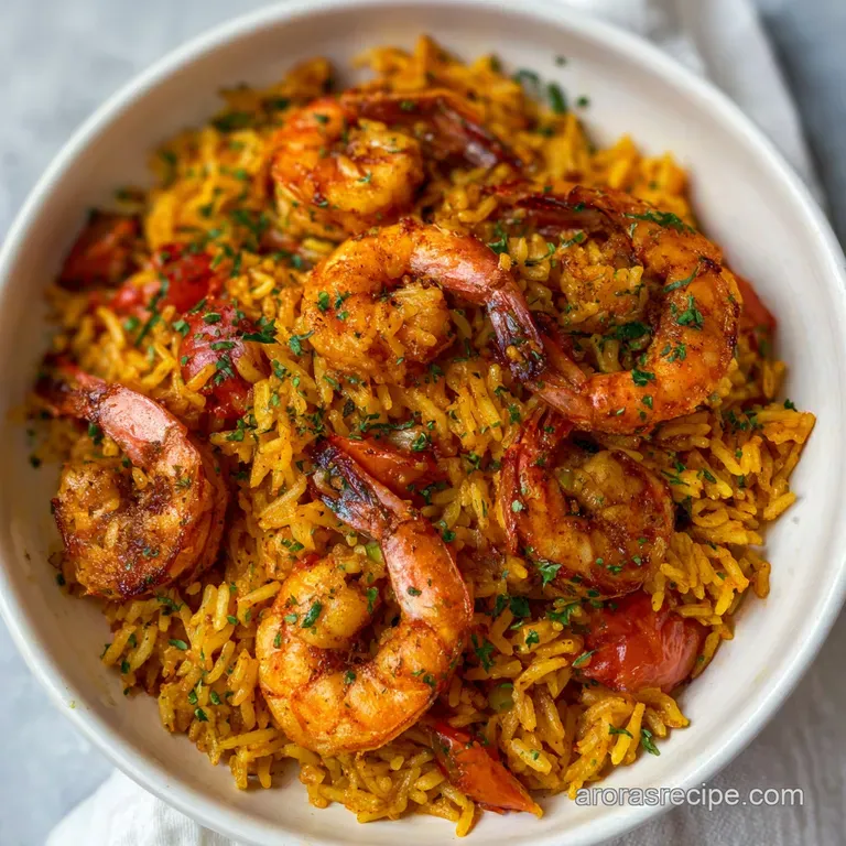 Shrimp and Rice: Smoky Saffron Tomato Pilaf presentation