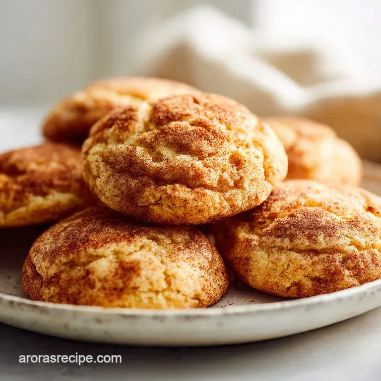 A stack of soft, chewy snickerdoodles, dusted with cinnamon, presented on a rustic wooden board, hinting at homemade goodn...