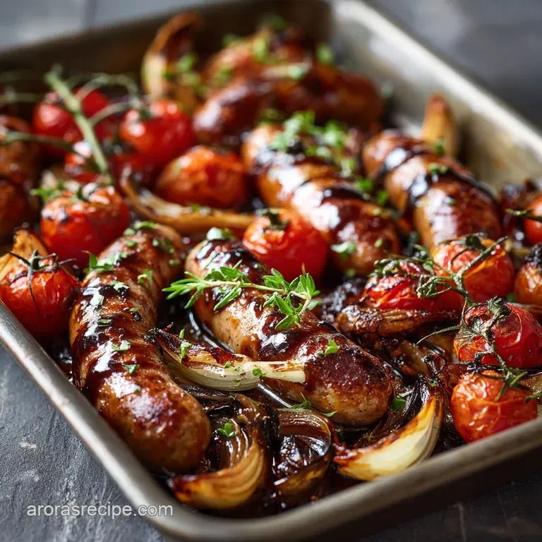 Cooking for One Speedy Sausage Traybake with Sticky Balsamic Glaze presentation
