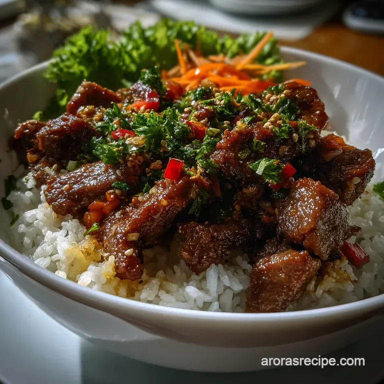 A single, artfully plated steak with perfectly seared crust, nestled beside a colorful array of pickled vegetables and sau...