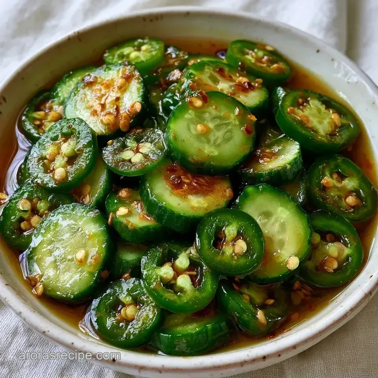Glossy, neon-green pickle rounds and sliced jalape&ntilde;os neatly arranged in a white bowl on a rustic wooden surface.