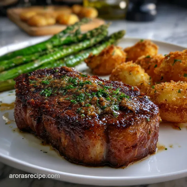 Best Steak and Side Dishes: Ribeye with Garlic Shrimp presentation