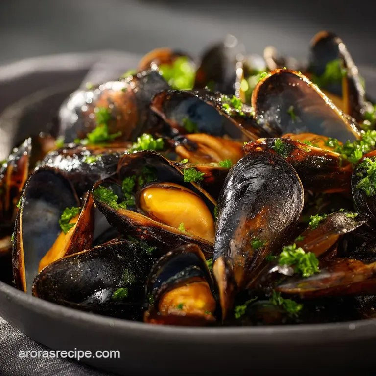 Steamed Mussels in White Wine and Garlic Butter Classic Moules Marini&egrave;res presentation