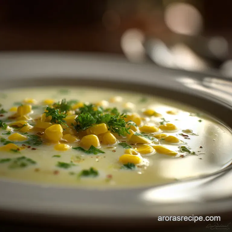 Sweet Corn Soup Velvet Smooth Chicken or Vegetarian Recipe presentation