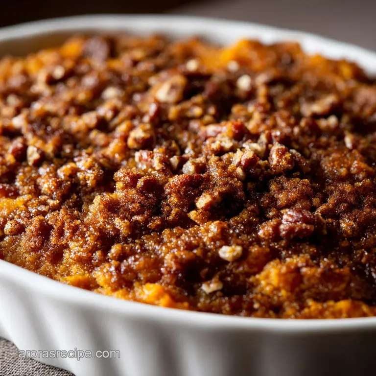 Sweet Potato Casserole with Pecan Streusel and Toasted Marshmallows presentation