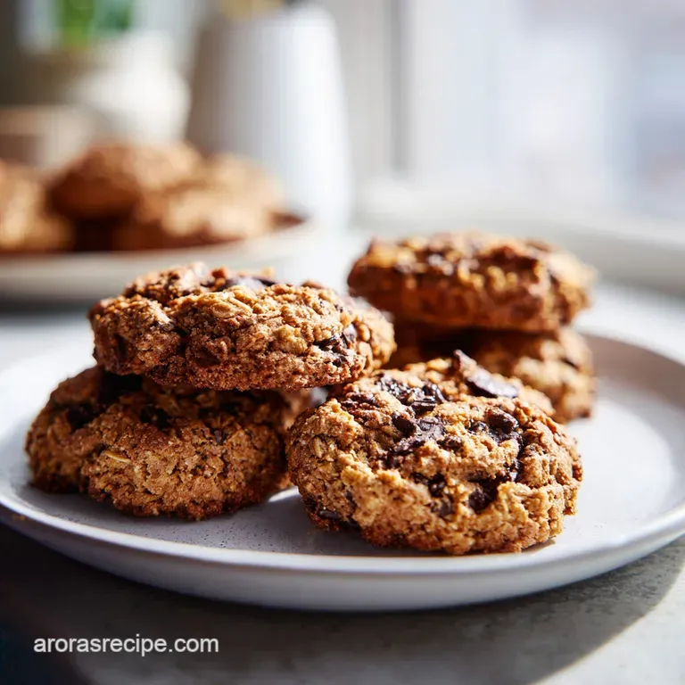 A neat stack of three golden-brown cookies on a white plate, dusted with a hint of powdered sugar.