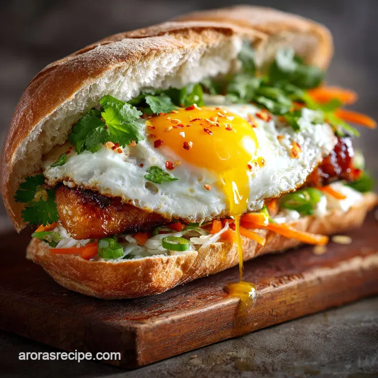 Vietnamese Breakfast the Ultimate B&aacute;nh M&igrave; Ốp La Fried Egg Sandwich presentation